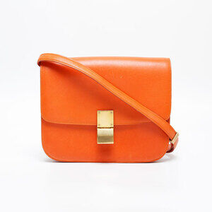 Celine Leather Classic Box Shoulder Bag, Orange, WS20235